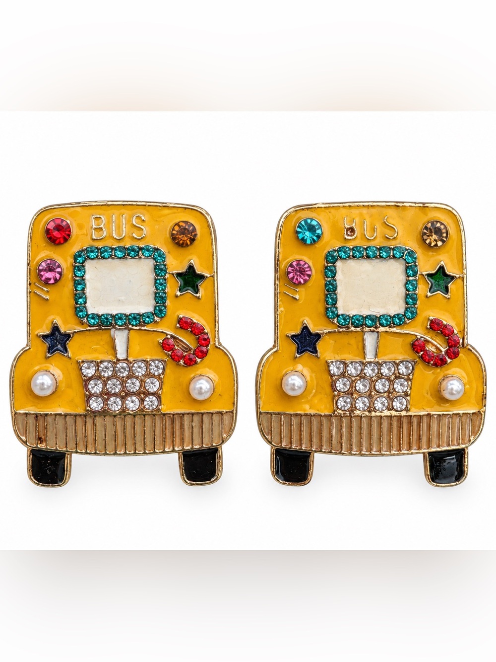 School Bus Rhinestone Statement Earrings Yellow Teacher Novelty lucky
